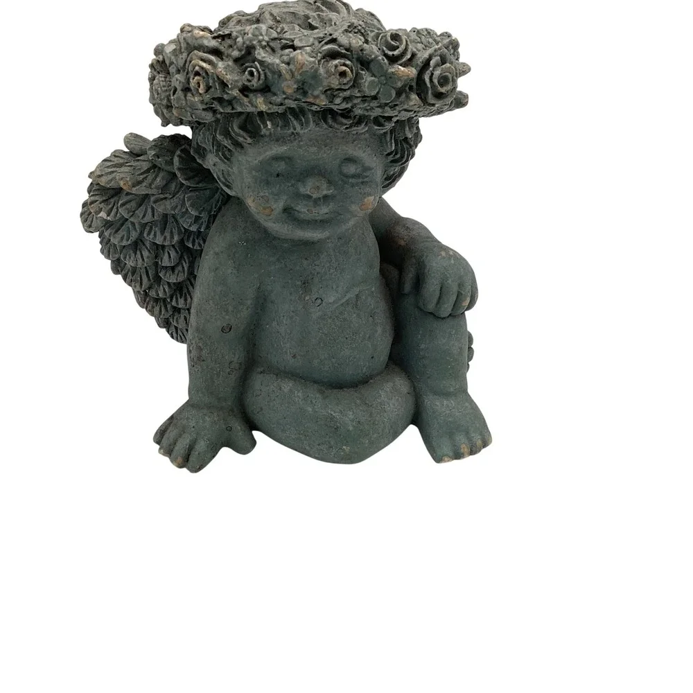 Cherub Angel Figurine‎ Flower Crown Vintage Garden Decor